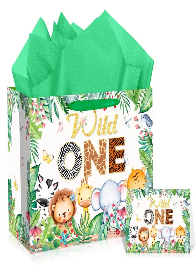 Yoirrat Large Wild One Gift Bags with Greeting Card for Boys 1st Birthday Wrapping Paper Jungle Safari Woodland Animal Gift Bag Baby Shower Christmas Party Supplies - Image 1